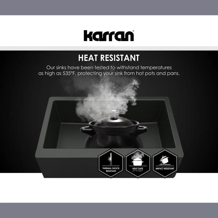 Karran Quartz 34'' X 21-1/4'' 60/40 Double Bowl Farmhouse/Apron Front Kitchen Sink Kit