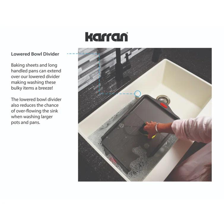 Karran Quartz 34'' X 21-1/4'' 60/40 Double Bowl Farmhouse/Apron Front Kitchen Sink Kit