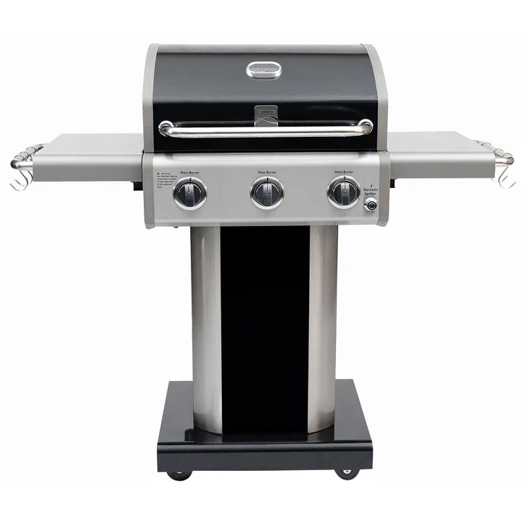 Kenmore 3-Burner Propane Gas Grill with Foldable Side Tables for Outdoor BBQ