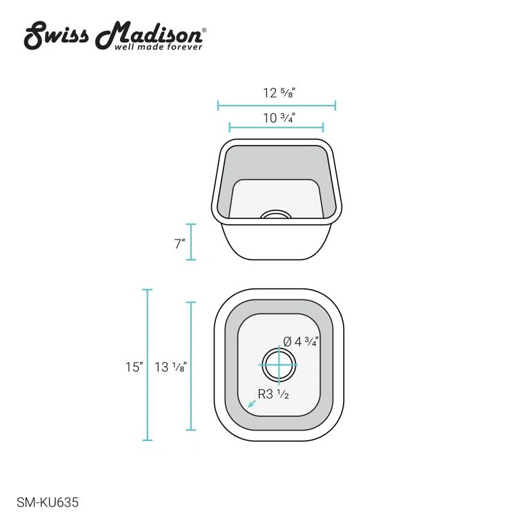 Toulouse 13 x 15 Stainless Steel Single Basin Undermount Kitchen Sink