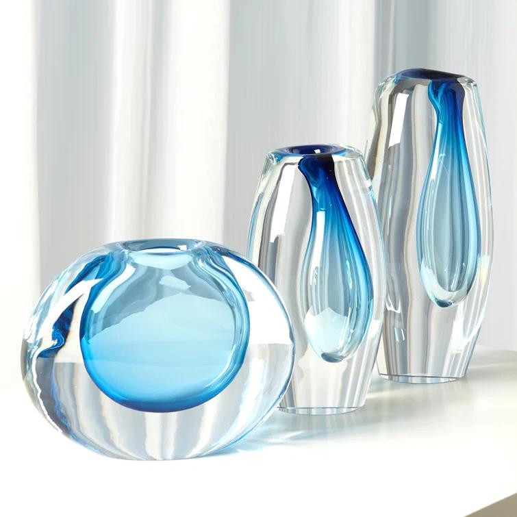 Global Views Offset Round Vase-Light Blue