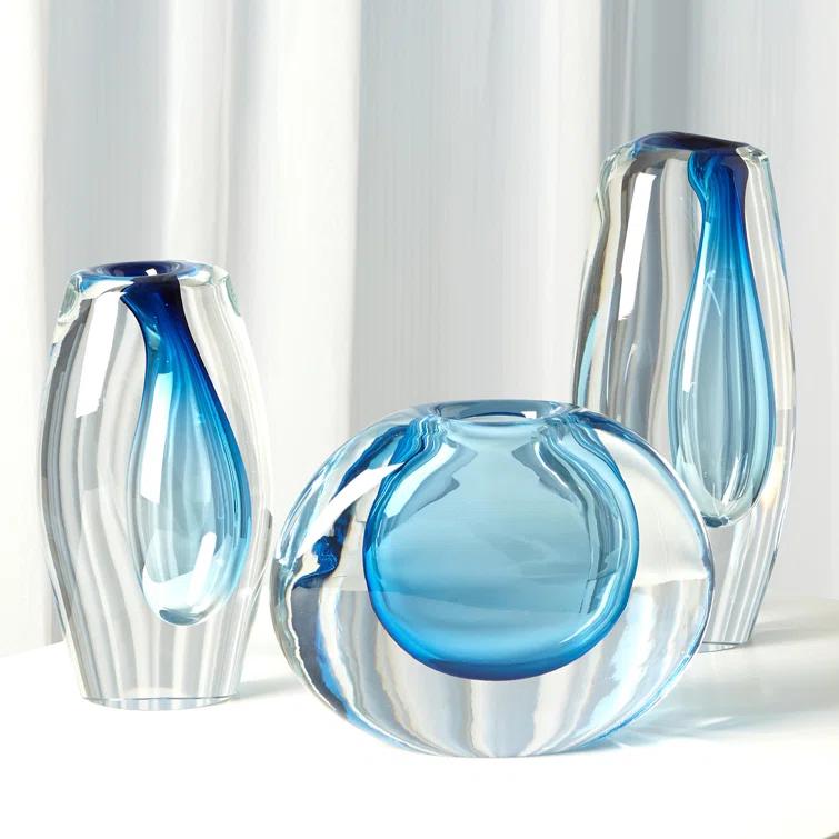 Global Views Offset Round Vase-Light Blue
