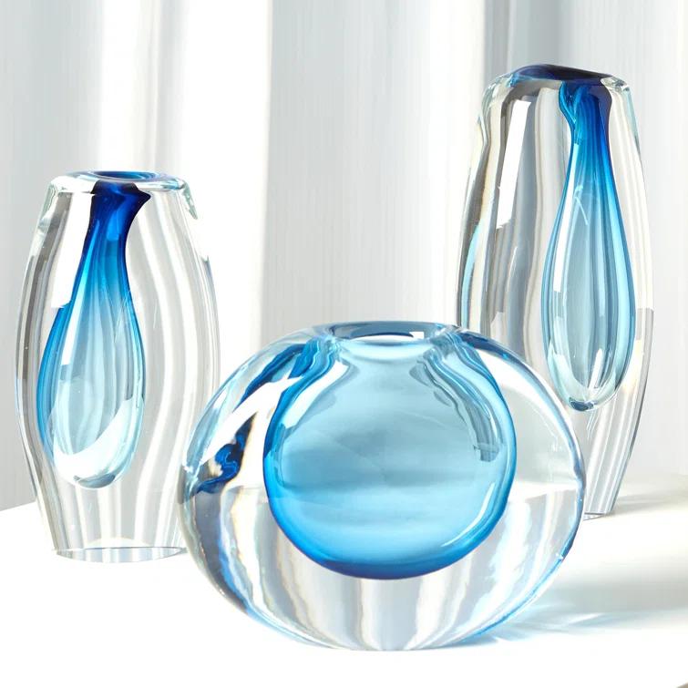 Global Views Offset Round Vase-Light Blue