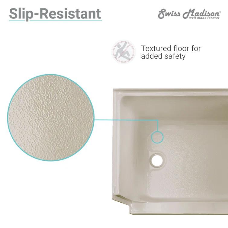 Swiss Madison Aquatique 60" x 32" Single Threshold Shower Base With Right Hand Drain and Integral Left Hand Seat  SM-SB538BV