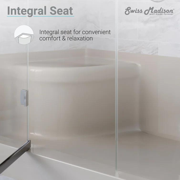 Swiss Madison Aquatique 60" x 32" Single Threshold Shower Base With Right Hand Drain and Integral Left Hand Seat  SM-SB538BV