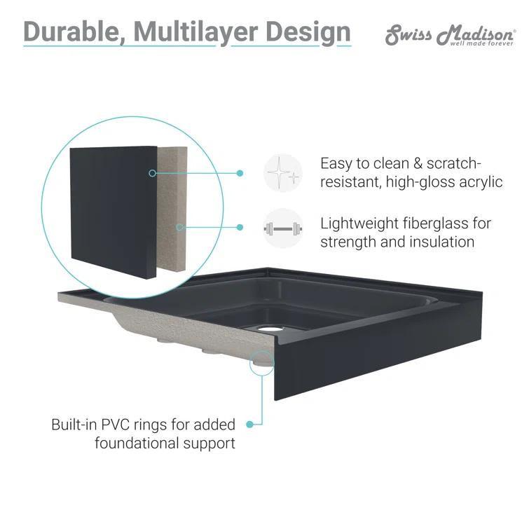 Aquatique 60" x 32" Single Threshold Shower Base