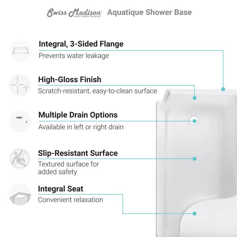 Aquatique 60" x 32" Single Threshold Shower Base