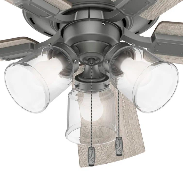 Hunter Fan 52" Crestfield 5 - Blade Flush Mount Ceiling Fan with Lights and Pull Chains