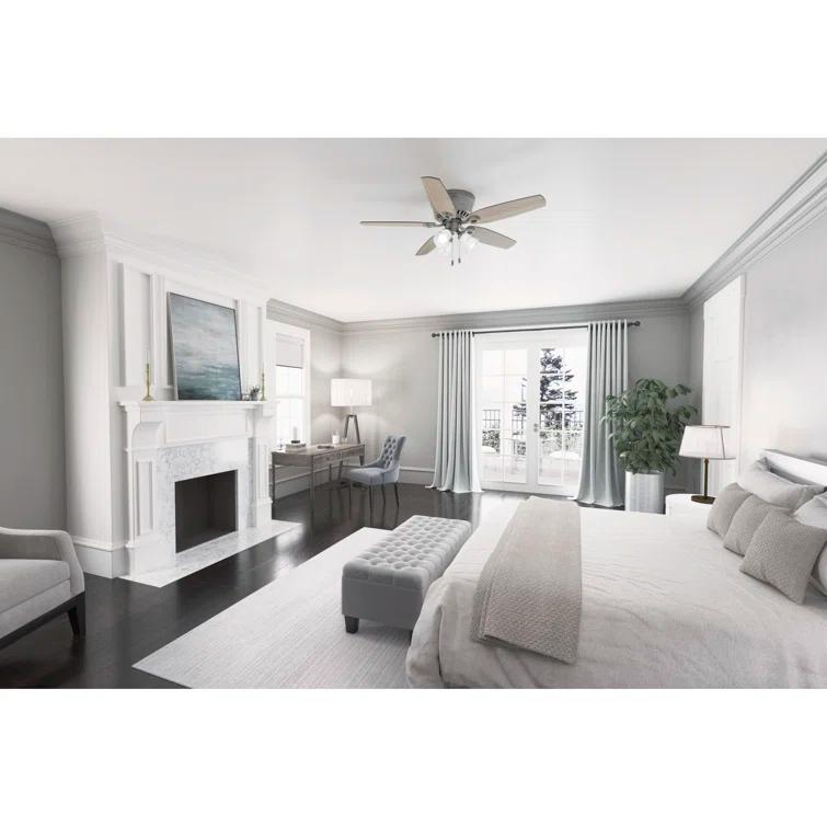 Builder Low Profile 52" 5 - Blade Flush Mount Ceiling Fan with Lights and Pull Chains