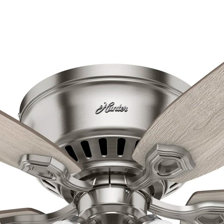 Builder Low Profile 52" 5 - Blade Flush Mount Ceiling Fan with Lights and Pull Chains