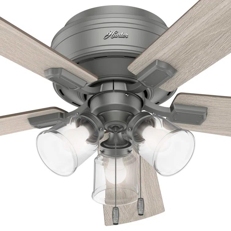 Hunter Fan 52" Crestfield 5 - Blade Flush Mount Ceiling Fan with Lights and Pull Chains