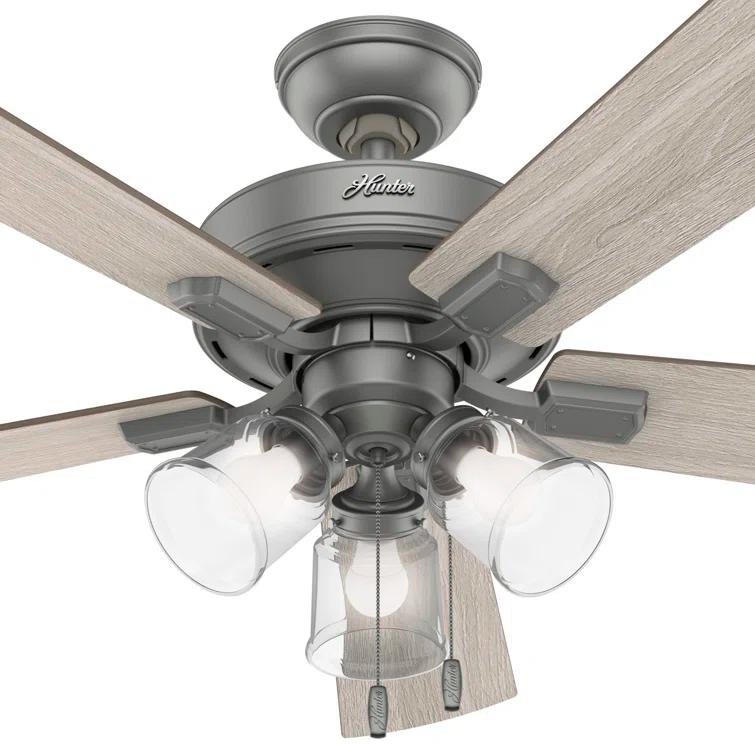 52" Crestfield 5 - Blade Modern Farmhouse Indoor Ceiling Fan with Light and Pull Chains