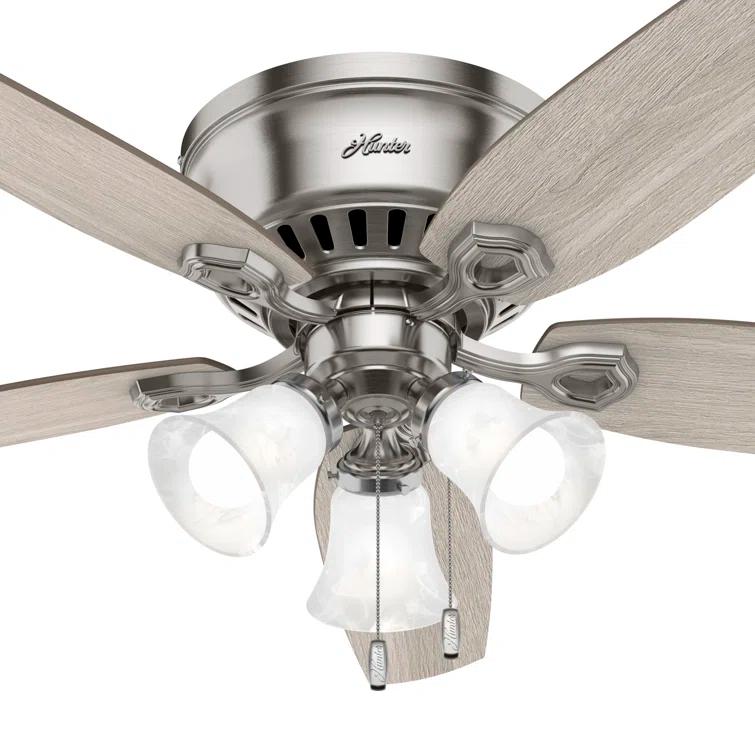 Builder Low Profile 52" 5 - Blade Flush Mount Ceiling Fan with Lights and Pull Chains