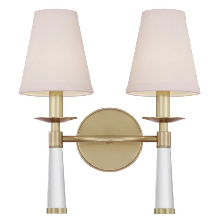 Aged Brass 2-Light Dimmable Sconce with Silk Shade