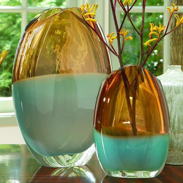 Global Views Oval Vase-Pistachio Amber