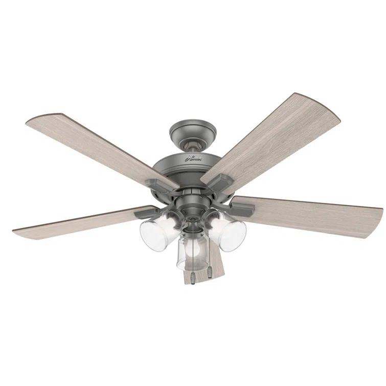 52" Crestfield 5 - Blade Modern Farmhouse Indoor Ceiling Fan with Light and Pull Chains