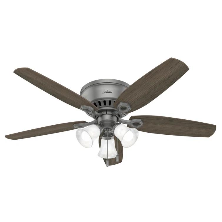 Builder Low Profile 52" 5 - Blade Flush Mount Ceiling Fan with Lights and Pull Chains