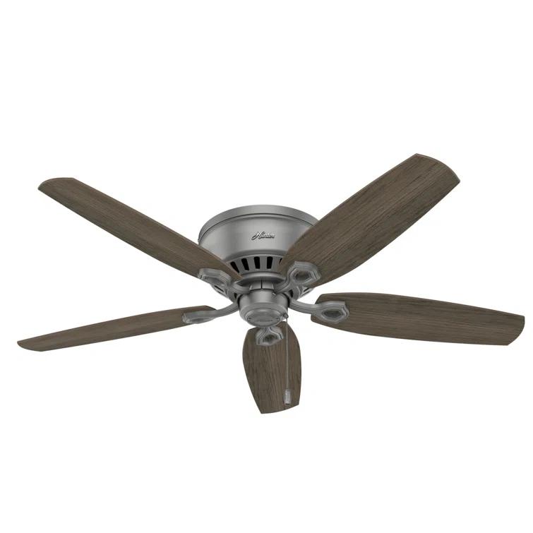 Builder Low Profile 52" 5 - Blade Flush Mount Ceiling Fan with Lights and Pull Chains
