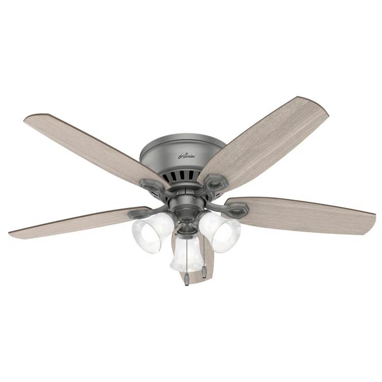 Builder Low Profile 52" 5 - Blade Flush Mount Ceiling Fan with Lights and Pull Chains
