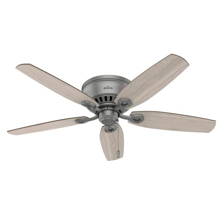 Builder Low Profile 52" 5 - Blade Flush Mount Ceiling Fan with Lights and Pull Chains