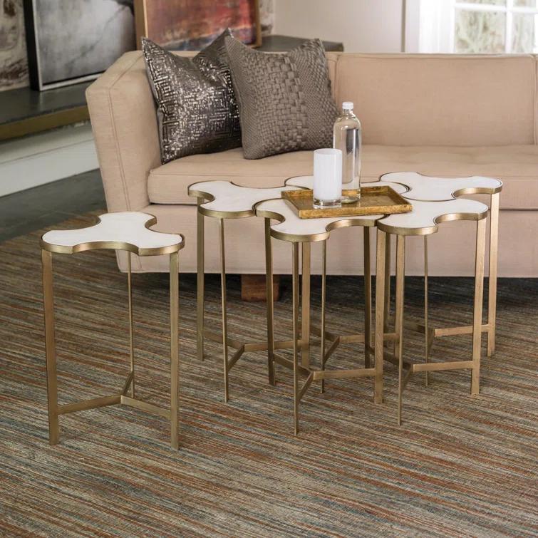Studio A Home Link Bunching Table-Gold w/White Marble Top