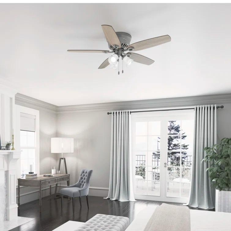 Builder Low Profile 52" 5 - Blade Flush Mount Ceiling Fan with Lights and Pull Chains