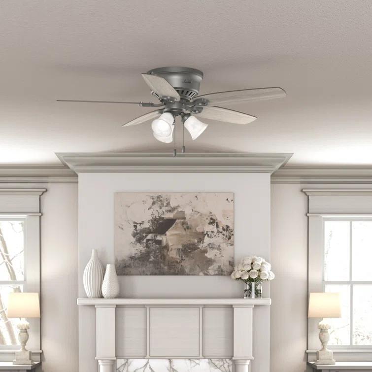 Builder Low Profile 52" 5 - Blade Flush Mount Ceiling Fan with Lights and Pull Chains