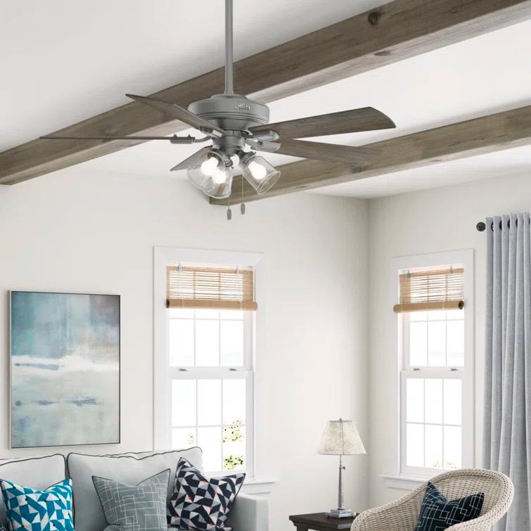 52" Crestfield 5 - Blade Modern Farmhouse Indoor Ceiling Fan with Light and Pull Chains