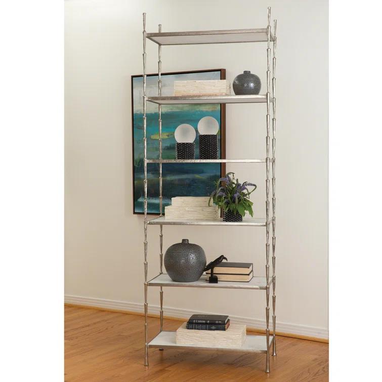 Antique Nickel Adjustable Etagere with White Marble Shelves