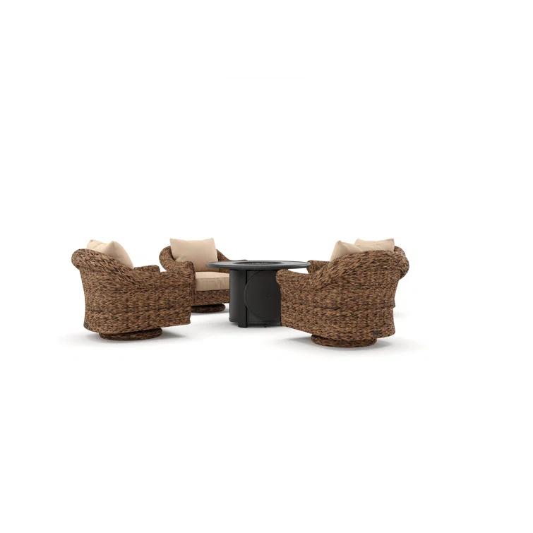 Winston Cayman Swivel Glider Lounge Chair and Fire Pit 5 Piece Rattan Seating Group with Sunbrella Cushions