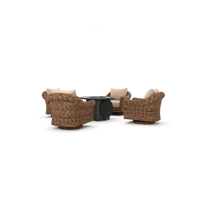Winston Cayman Swivel Glider Lounge Chair and Fire Pit 5 Piece Rattan Seating Group with Sunbrella Cushions