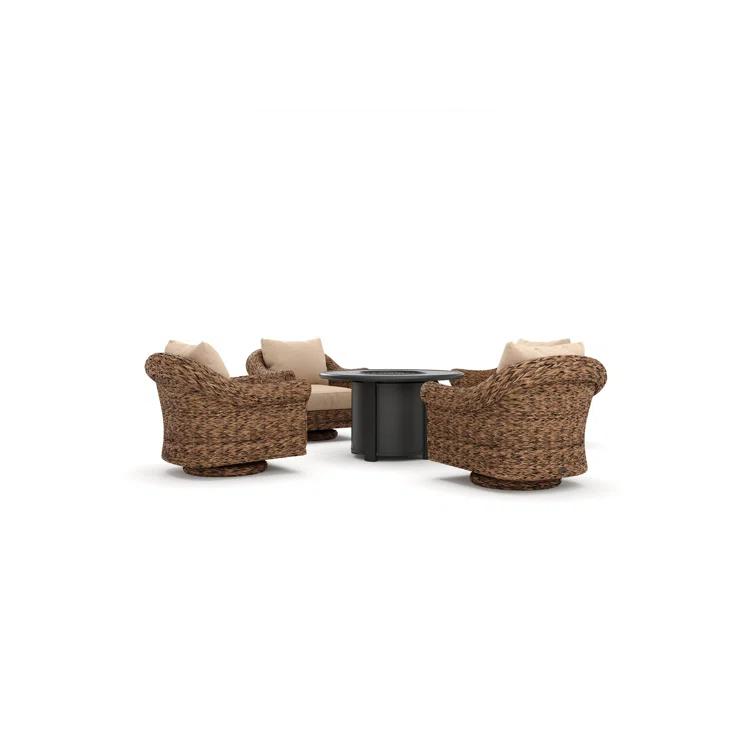 Winston Cayman Swivel Glider Lounge Chair and Fire Pit 5 Piece Rattan Seating Group with Sunbrella Cushions