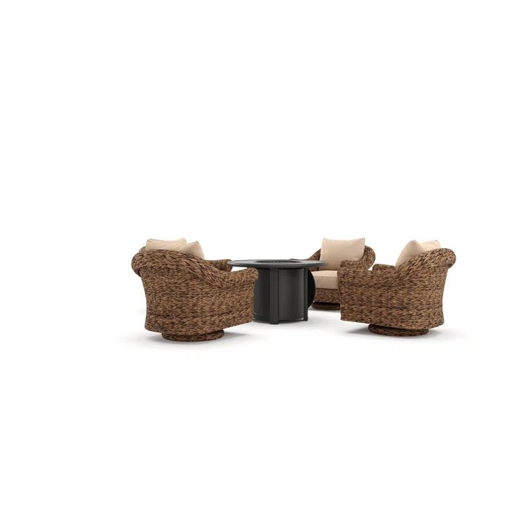 Winston Cayman Swivel Glider Lounge Chair and Fire Pit 5 Piece Rattan Seating Group with Sunbrella Cushions