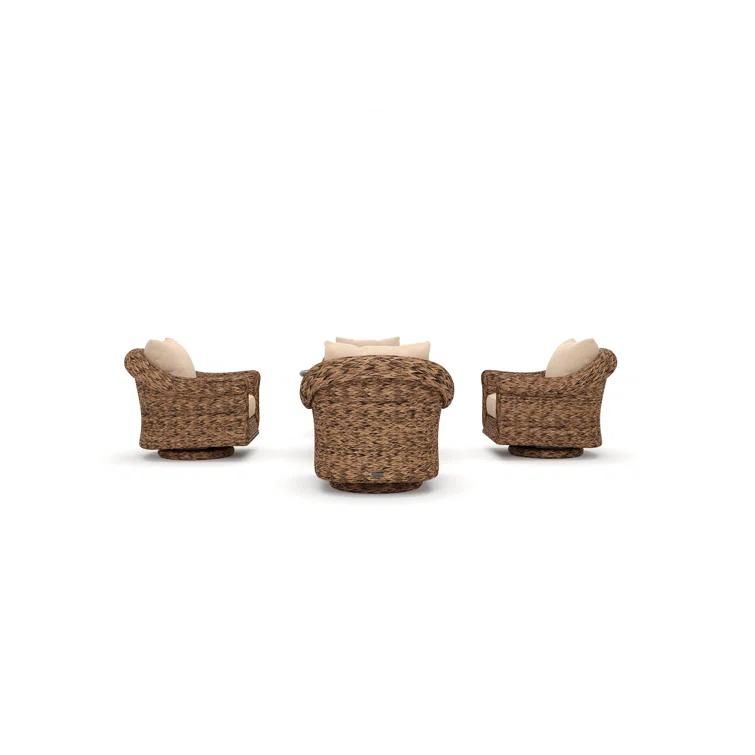 Winston Cayman Swivel Glider Lounge Chair and Fire Pit 5 Piece Rattan Seating Group with Sunbrella Cushions