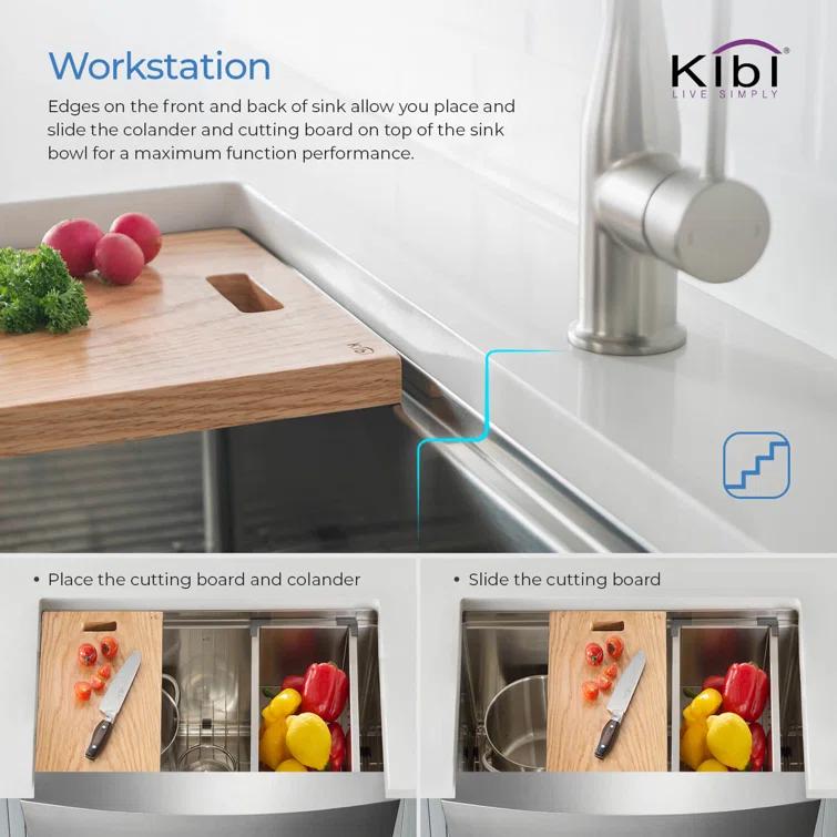 KIBI 33'' L Farmhouse / Apron Single Bowl Stainless Steel Kitchen Sink K1-SF33T