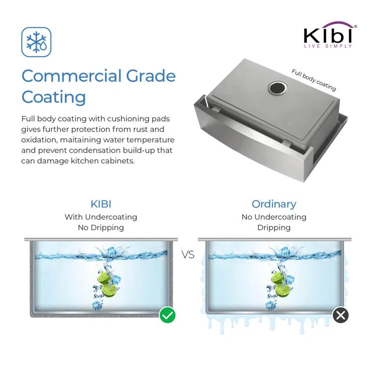 KIBI 33'' L Farmhouse / Apron Single Bowl Stainless Steel Kitchen Sink K1-SF33T