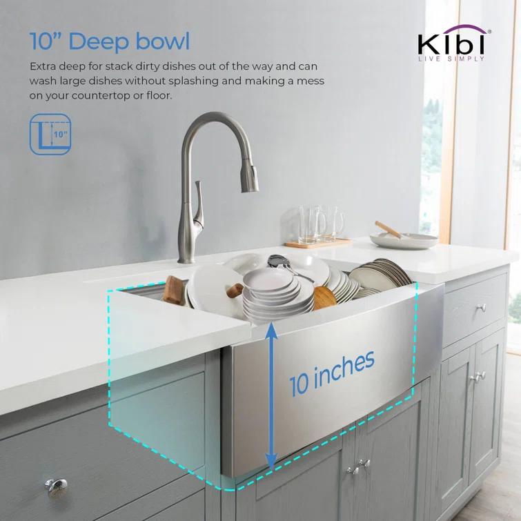 KIBI 33'' L Farmhouse / Apron Single Bowl Stainless Steel Kitchen Sink K1-SF33T