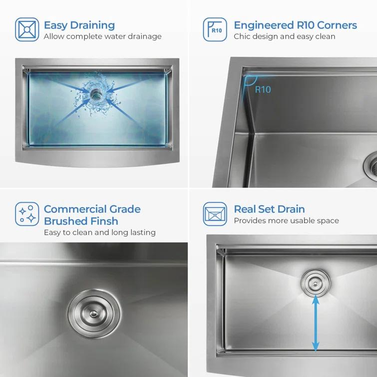KIBI 33'' L Farmhouse / Apron Single Bowl Stainless Steel Kitchen Sink K1-SF33T