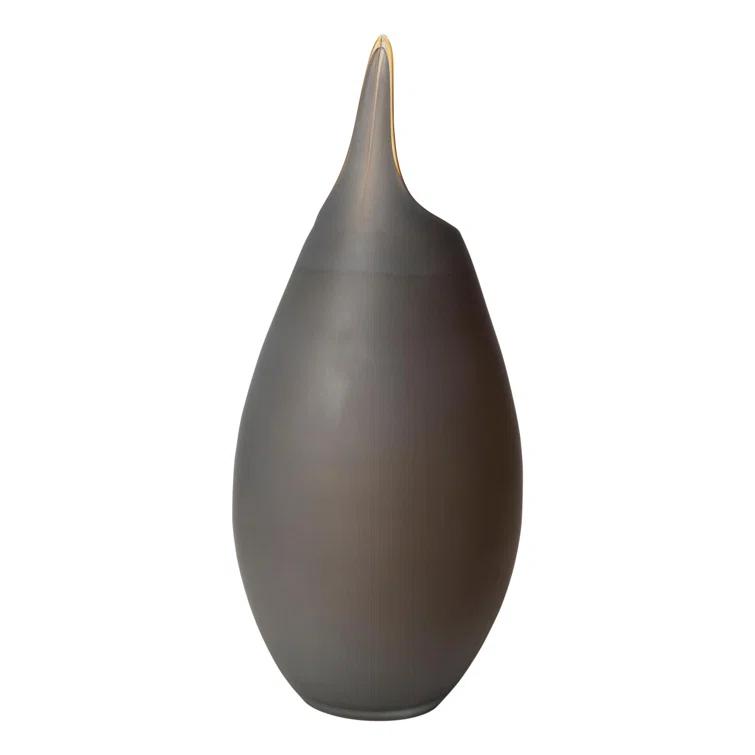 18.25" Gray Frosted Glass Decorative Vase with Amber Tip