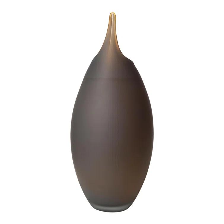 18.25" Gray Frosted Glass Decorative Vase with Amber Tip