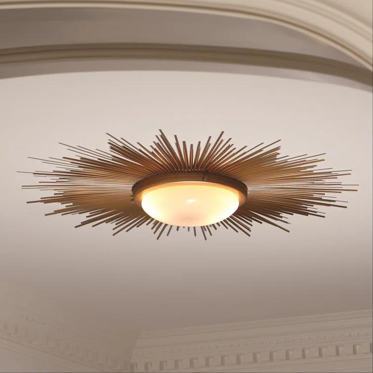 Sunburst Gold and Frosted Glass 2-Light Flush Mount