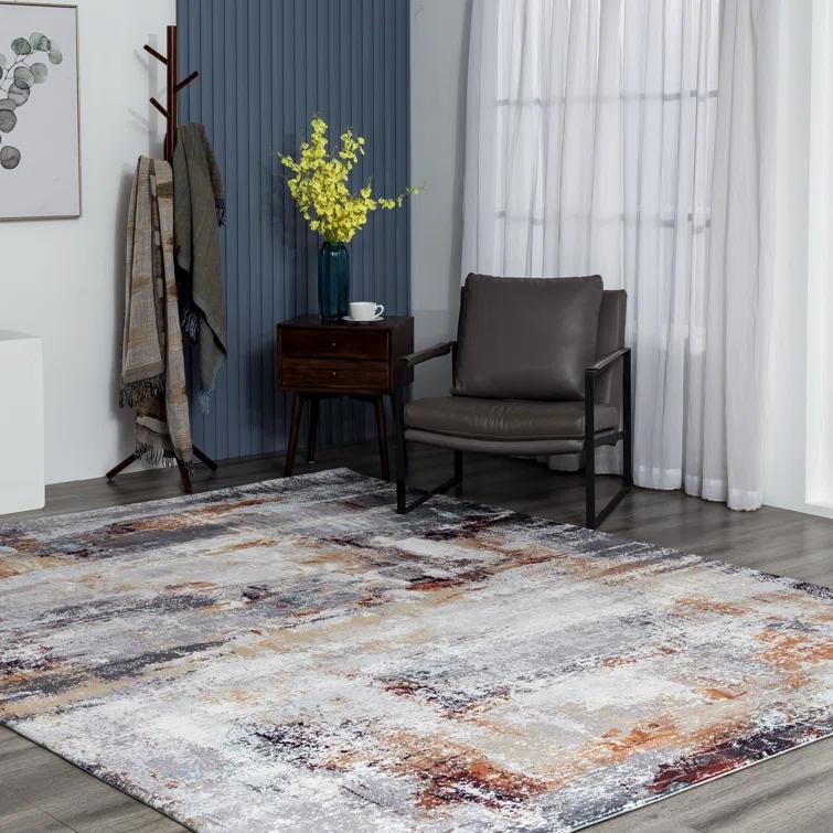 Denali Gray 5' x 7' Abstract Synthetic Area Rug