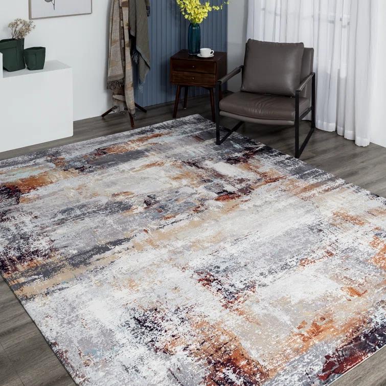 Denali Gray 5' x 7' Abstract Synthetic Area Rug