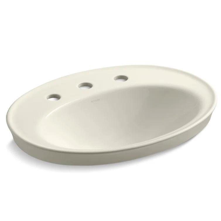 Serif® Ceramic Oval Drop-In Bathroom Sink with Overflow
