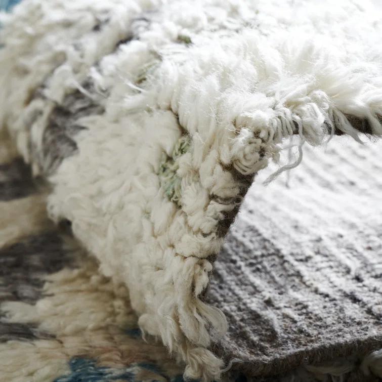 Hand-knotted Blue and Gray Wool Abstract Shag Area Rug