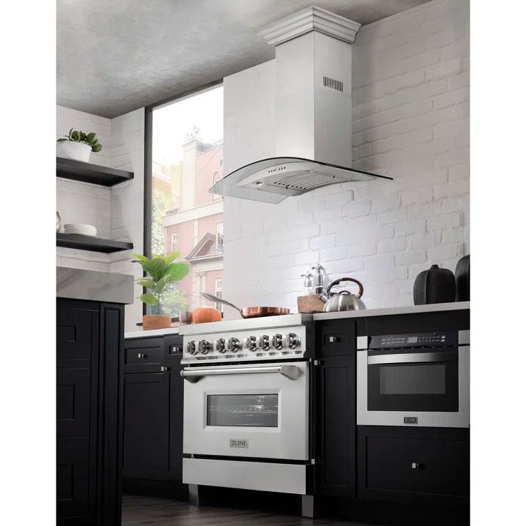 ZLINE 36 in. Convertible Vent Convertible Vent Wall Mount Range Hood in Stainless Steel & Glass (KN4-36)