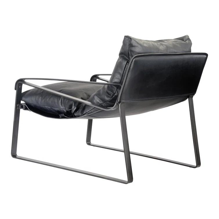 Contemporary Black Leather Metal Accent Chair