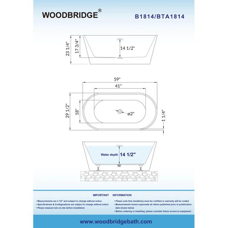 59'' x 29.5'' Freestanding Soaking Acrylic Bathtub