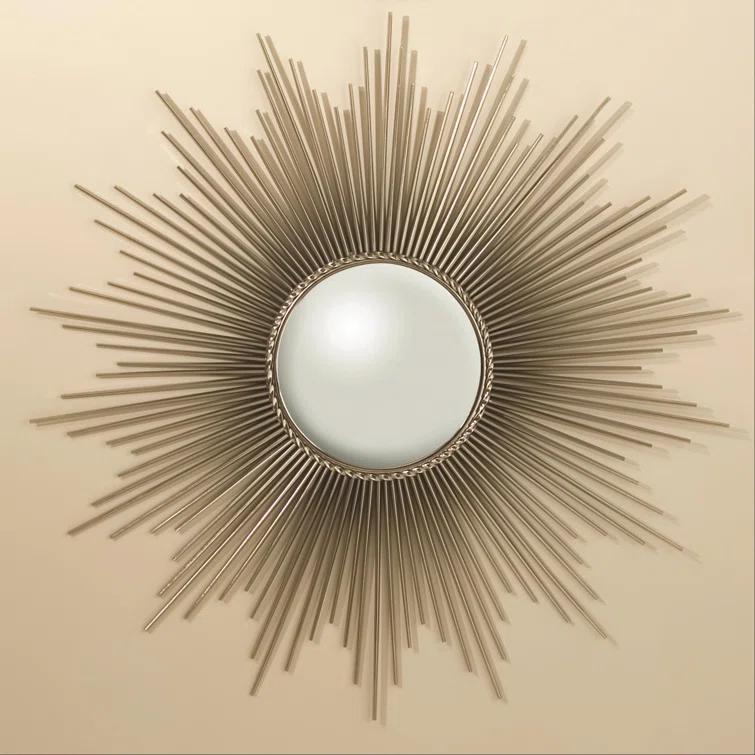 Elegant Round Sunburst Wall Mirror in Silver and Gold Nickel Finish