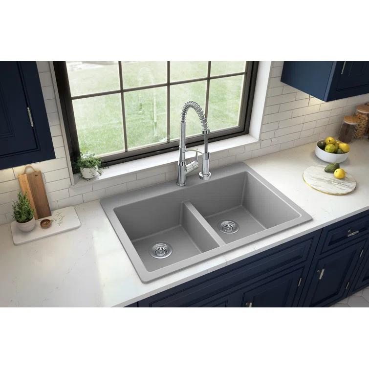 Karran Quartz 33'' X 22'' 50/50 Double Bowl Composite Drop-in Kitchen Sink